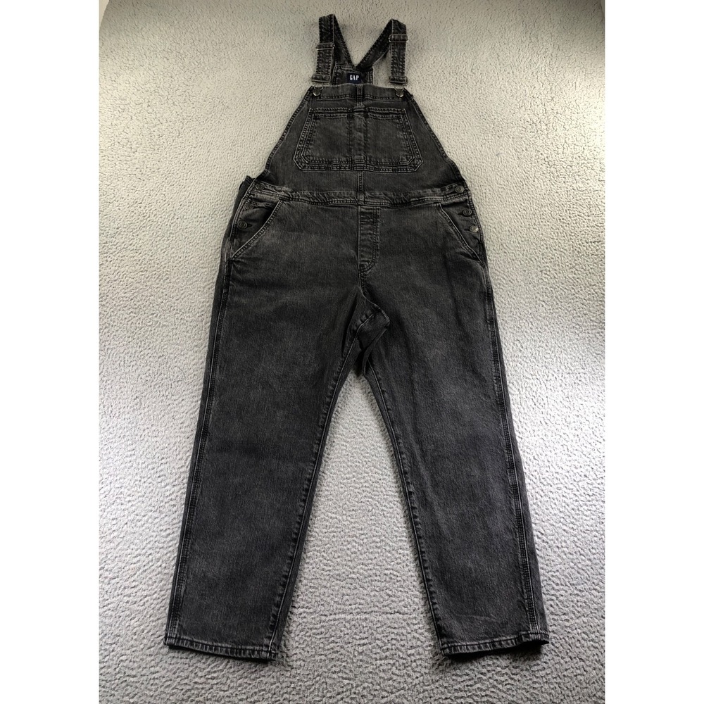GAP Overalls Womens Large Washed Black Slouchy Denim Boho Utility Jean Bib